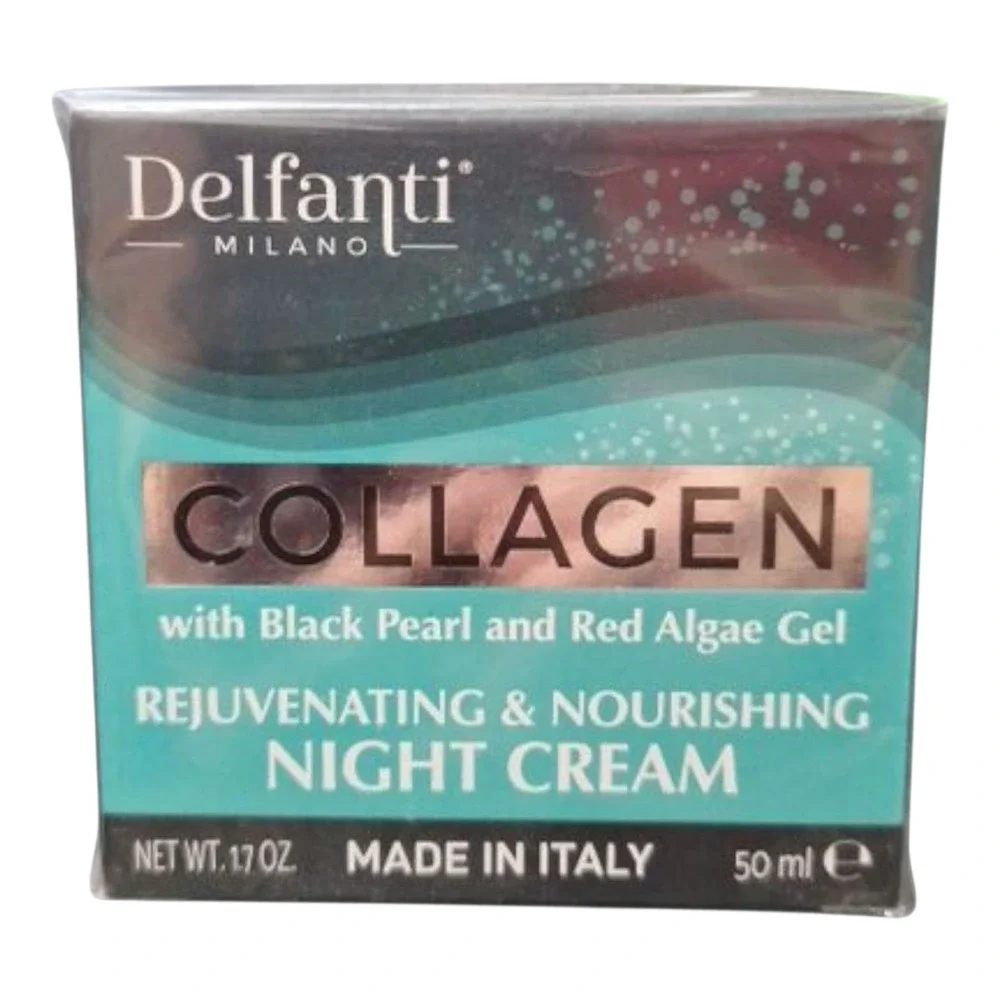 Delfanti Milano Collagen Night Cream Black Pearl‎ & Red Algae Gel 1.7 Oz NEW